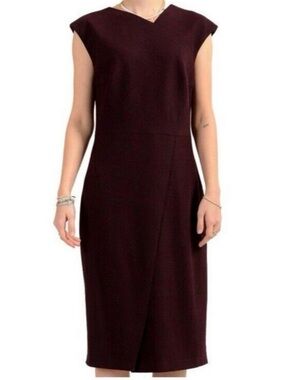 BOSS Hugo Boss Dechesta Asymmetric Glen Plaid Sheath Dress Burgundy Size 4
